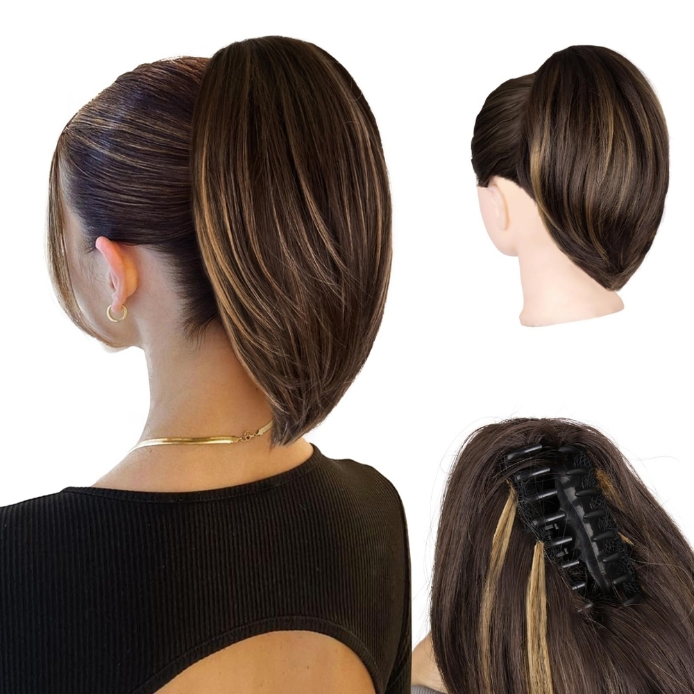 10" Brown Ponytail Extension • Claw Clip Ponytail • Straight Synthetic Hair